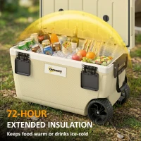 Outsunny Kühlbox 70L Große Passive Thermobox bis zu 72 Std. Kühlung, mit PU-Vollschaumisolierung Rädern Ablassventil Griff(m-4)