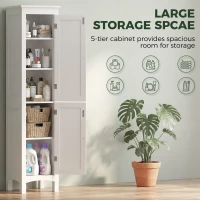 kleankin Tall Bathroom Storage Unit, Slim Bathroom Cabinet with Adjustable Shelves and Double Door, White(m-4)
