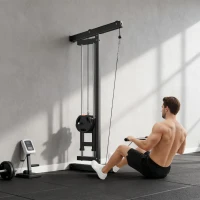 SPORTNOW Appareil de musculation mural, station de traction, poulie haute et basse, 2 poulies, en acier, 75 x 16 x 192 cm, noir(m-10)