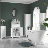 kleankin Tall Bathroom Storage Unit, Slim Bathroom Cabinet with Adjustable Shelves and Double Door, White(m-9)