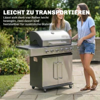 Outsunny Gasgrill 18,6 KW 6+1 Brenner BBQ Grillwagen aus Edelstahl inkl Rolle Thermometer Warmhalterost Seitentisch Unterschrank(m-8)
