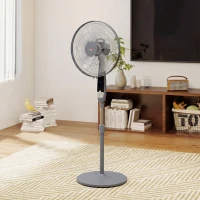 HOMCOM 16" Pedestal Standing Floor Fan, Oscillation Cooling Fan with Remote Control, Grey(m-9)