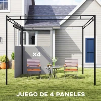 Outsunny 4 Paredes Laterales para Cenador 3x3 m Laterales de Carpa con 8 Ventanas Protección UV 30+ Impermeable Gris Claro(m-4)