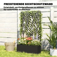 Outsunny Blumenkasten mit Sichtschutz Pflanzkasten mit Rankgitter tropischen Blattmotiven 61 x 23 x 113 cm Schwarz(m-5)