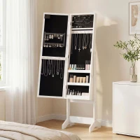 HOMCOM Armoire à bijoux armoire de rangement sur pieds boîte à bijoux avec miroir multi-rangements éclairage LED blanc(m-2)