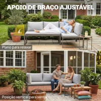 Outsunny Conjunto de Jardim Exterior com Almofadas, 2 Sofás de 2 Lugares com Reposabráços Ajustáveis e Mesa de Centro, Cinzento(m-5)