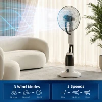 HOMCOM Pedestal Fan with Water Mist Spray 3 Speeds 2.8L Water Tank, White(m-6)