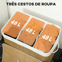 HOMCOM Cesto de Roupa Suja com Tampa 144L Cesto de Roupa Suja de Bambu com 3 Compartimentos 60x40x60 cm Castanho(m-4)