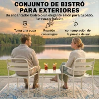 Outsunny Conjunto de Jardín Exterior de 3 Piezas de Acero Galvanizado con 2 Sillas y Mesa de Vidrio Templado Blanco(m-4)