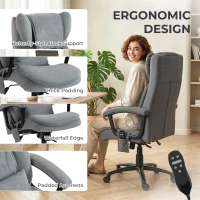 HOMCOM Ergonomische massage-bureaustoel met 4 kneedpunten, directeursstoel met hoge vlinderrugleuning, brede zitting, grijs(m-6)