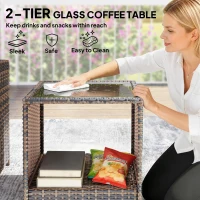 Outsunny Rattanowy zestaw mebli ogrodowych 5-częściowy zestaw balkonowy z 2 krzesłami, poduszkami, podnóżkami, stołem i schowkiem, kremowy(m-8)