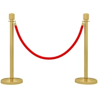 HOMCOM Conjunto de 2 Postes Separadores em Aço Inoxidável com Corda de Veludo Vermelho de 1,5 m e Base Preenchível Dourado(m-1)