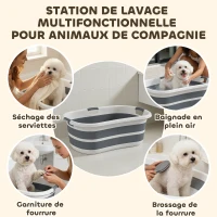 PawHut Baignoire pour Chien, Baignoire Pliable et Portable avec Trou de Drainage, pour Petits Chiens et Chiots, Gris(m-4)
