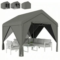 Outsunny 3 x 3 m Patio Gazebo with Netting & Curtains, Outdoor Canopy Shelter with Galvanised Steel Frame, Dark Grey(m-10)