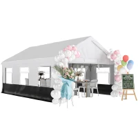 Outsunny Tenda para Festas 4x6 m, Tenda de Jardim com Paredes Removíveis, 2 Portas e Janelas UPF30+ para Casamentos, Cinzento e Branco(m-7)