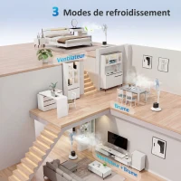 HOMCOM Ventilateur brumisateur silencieux 90W ventilateur sur pied 128cm oscillation 70° 3 vitesses 3 modes minuterie blanc(m-4)