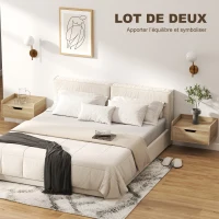 HOMCOM Lot de 2 tables de chevet murales, tables de nuit avec tiroir et plateau à rebords surélevés, 40x30x19,5cm, bois naturel(m-4)