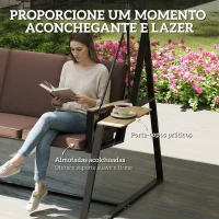 Outsunny Baloiço de Jardim de 3 Lugares com Teto Ajustável UPF50+ 2 Bandejas Almofadas e Estrutura em Metal 222x131x175 cm Marrom(m-7)
