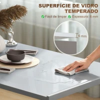 HOMCOM Mesa de Refeição de Cristal Mesa Retangular para 4-6 pessoas com Pés de Metal Multifuncional 120x60x75 cm Cinza(m-4)