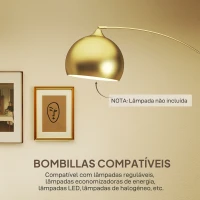 HOMCOM Candeeiro de Pé em Forma de Arco com Altura e Comprimento Ajustáveis com Interruptor de Pé 110-115x30x170-180 cm Dourado e Preto(m-7)