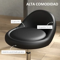 HOMCOM Taburete con Ruedas Taburete Giratoria con Altura Ajustable Taburete Cosmética Dentista Peluqueria Ø50x63-83 cm Negro(m-5)