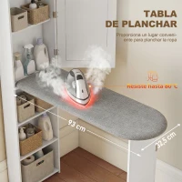 HOMCOM Mueble de Plancha con Espejo Tabla de Planchar Plegable 6 Compartimentos 2 Ganchos 107x35x174 cm Blanco(m-5)