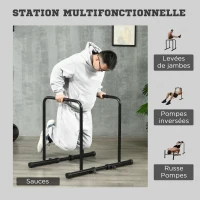 SPORTNOW Dips Barre Parallèle Station de Musculation en Acier, Hauteur et Espacement Réglables, 90-102x65x80-90cm, Noir(m-4)