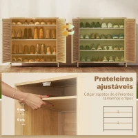 HOMCOM Armário para Sapatos de Bambu com Portas de Ripas Capacidade para 14 Pares Prateleiras Ajustáveis Madeira(m-6)