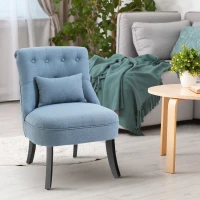 HOMCOM Fabric Single Sofa Dining Chair Tub Chair Upholstered W/ Pillow Solid Wood Leg Home Living Room Furniture Blue(m-11)