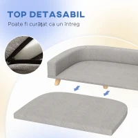 PawHut Canapea pentru câini de talie mare cu pernă detașabilă, din poliester și lemn, 98x67x25 cm, gri(m-5)