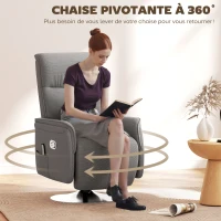 HOMCOM Fauteuil relax massant fauteuil de relaxation inclinable pivotant dossier et repose-pieds réglable 68,5x77x117cm gris(m-7)