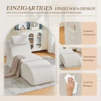 Moderner Freizeit-Sessel mit ergonomischer Rückenlehne, abnehmbarem Sitzkissen und Seitentasche, 160 x 66 x 90 cm, Beige(m-6)