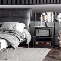 HOMCOM Mesa Auxiliar Mesa de Cabeceira de 2 Níveis com Prateleira de Armazenamento para Sala Quarto Estante 40x40x43 cm Preto(m-7)