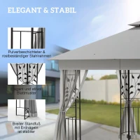 Outsunny Pavillon mit Doppeldach, 3x3 m Wasserabweisend Stabil Winterfest Gartenpavillon mit Moskitonetz Hellgrau(m-5)