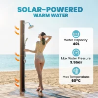 Outsunny Solarny prysznic 40L z ręczną słuchawką, deszczownicą i kranem, regulacja temperatury(m-4)