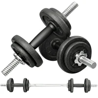 SPORTNOW Ensemble d'haltères 2-en-1 20kg poids réglable kit haltères musculation barre d'extension poignée antidérapante noir(m-1)