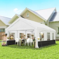 Outsunny Tenda para Festas 4x6 m, Tenda de Jardim com Paredes Removíveis, 2 Portas e Janelas UPF30+ para Casamentos, Cinzento e Branco(m-2)
