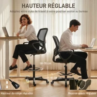 HOMCOM Chaise bureau ergonomique, fauteuil de bureau avec repose-pieds et accoudoirs, hauteur réglable, 59x58x103-123cm, noir(m-5)