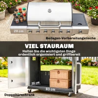 Outsunny Gasgrill 18,6 KW 6+1 Brenner BBQ Grillwagen aus Edelstahl inkl Rolle Thermometer Warmhalterost Seitentisch Unterschrank(m-7)