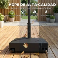 Outsunny Base para Sombrilla Cuadrada con Ruedas para Sombrilla de Postes Ø35/38/48 mm, Rellenable Arena 61kg o Agua 40kg Negro(m-7)