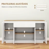 HOMCOM Aparador de Sala de Estar com 4 Portas Gaveta e Prateleiras Ajustáveis 140x40x75 cm Madeira e Branco Brilhante(m-5)
