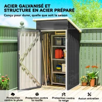 Outsunny Abri de jardin en métal, cabane de jardin, porte verrouillable, toit incliné, aérations et gants, 107,5x91x185cm, gris(m-6)