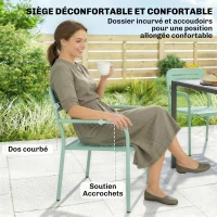 Outsunny Lot de 2 Chaises de Jardin Salon de Jardin Empilable Résistant aux Intempéries avec Accoudoirs 56x58x78cm Vert(m-6)