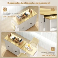 HOMCOM Ilha de Cozinha com Rodas Tampo Extensível Carrinho de Cozinha com 4 Portas Prateleiras Ajustáveis Estante Lateral Aberta Branco(m-4)
