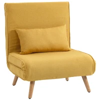 HOMCOM Sofá Cama Individual Plegable con Respaldo Ajustable 5 Posiciones Sillón Cama Tapizado con Cojín 72x75x85 cm Amarillo(m-1)