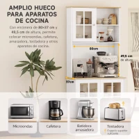 HOMCOM Alacena de Cocina con Estantes y Puertas de Vidrio para Pequeños Electrodomésticos y Menaje 80x37x183 cm Blanco(m-9)