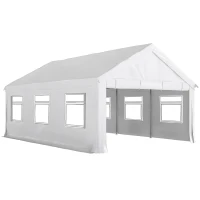 Outsunny Gazebo da Giardino 4x6 m con Pannelli Laterali, 6 Finestre e Doppio Ingresso, in Acciaio Galvanizzato, Bianco(m-1)