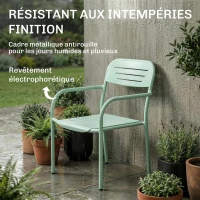 Outsunny Lot de 2 Chaises de Jardin Salon de Jardin Empilable Résistant aux Intempéries avec Accoudoirs 56x58x78cm Vert(m-5)