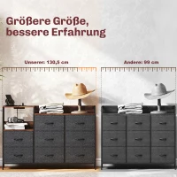 HOMCOM Kommode mit 8 Stoffschubladen, Stahlrahmen, Ladestation, Rustikal-Braun+Schwarz(m-7)