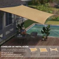 Outsunny Toldo Vela Rectangular de HDPE 4x6 m con Anti-UV Anillas de Acero Inoxidable y Cuerdas de Nylon para Jardín Patio Arena(m-7)